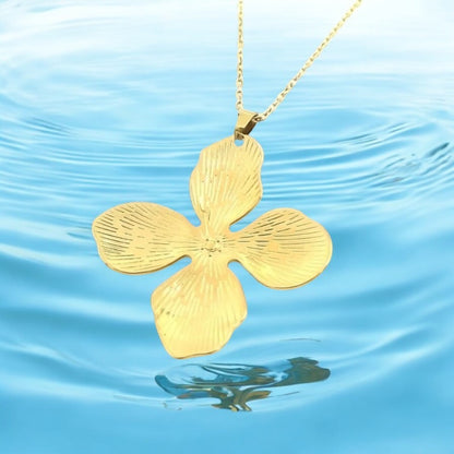 Wasserfeste, goldene Kette mit vierblättrigem Kleeblatt – 18k vergoldet-4,5cm