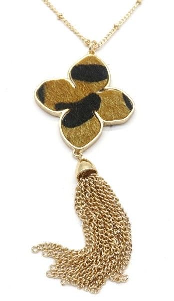 Goldenes, wasserfestes Kette mit vierblättrigem Halskette Kleeblatt – 18k vergoldet - Leopard Disein - Modeschmuck - eu